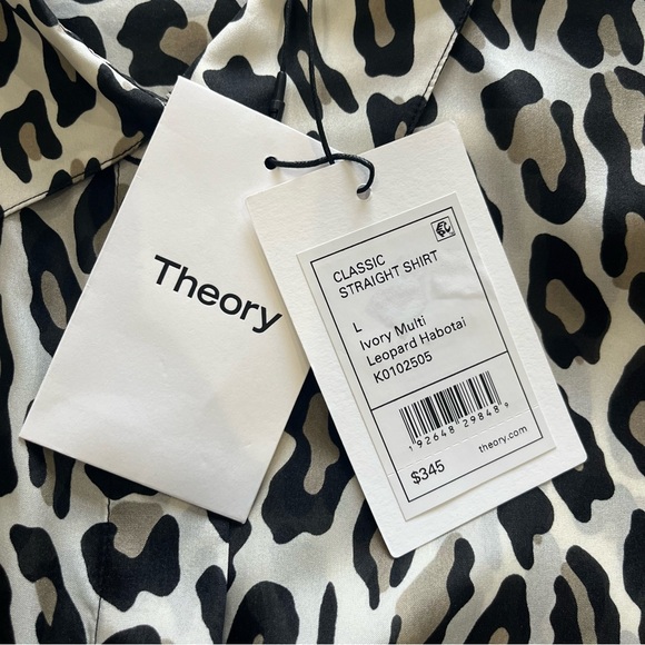 NWT Theory Classic Straight Leopard Print Silk Shirt size L - Picture 7 of 13